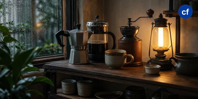Góc pha chế cà phê tại gia được đầu tư bài bản và ngăn nắp
