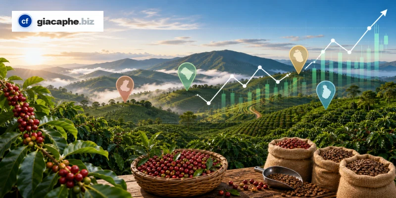 Giá cà phê Tây Nguyên: cách so sánh Đắk Lắk, Gia Lai, Đắk Nông và Lâm Đồng