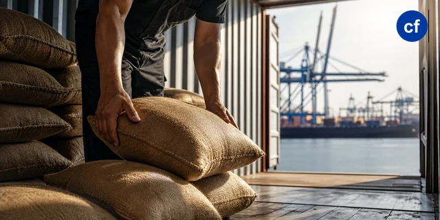 Kiểm tra chất lượng hạt cà phê Robusta xuất khẩu trước khi xếp lên tàu